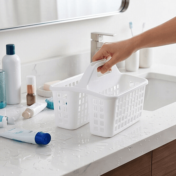 White Plastic Storage Basket with Carry Handle 3