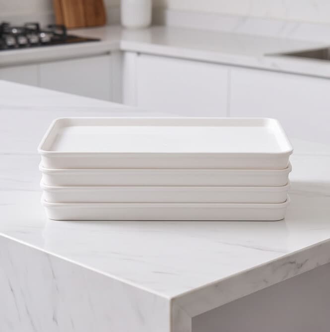 Premium White Melamine Serving Tray, Elegant Rectangular Design