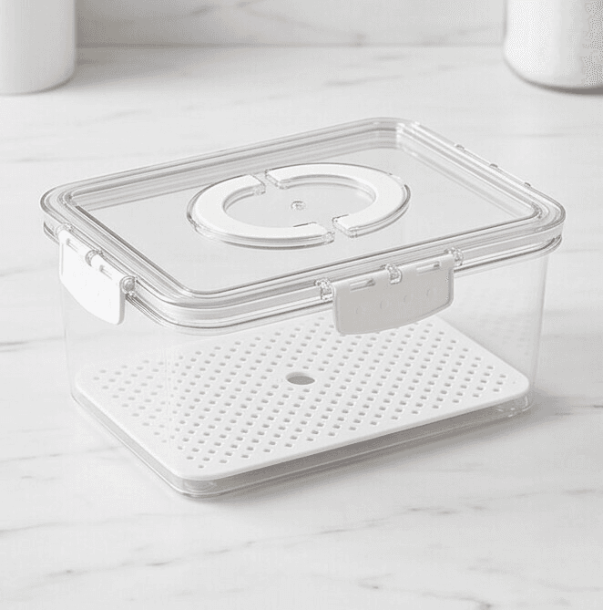 Clear Vegetable Storage Container with Drain Tray and Handle