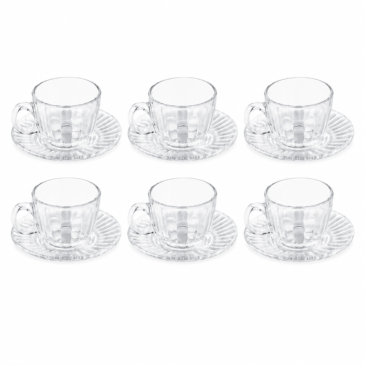 Ribbed Glass Coffee Cup & Saucer Set (6 Pieces) 2