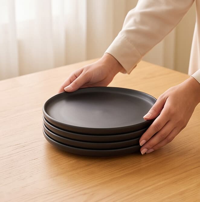 Luxury Large Round Matte Gray Melamine Serving Plate Set of 4 Pieces – Size 30 cm


