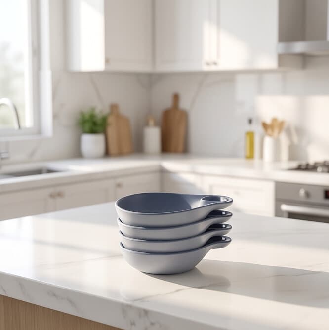 Blue and white ceramic bowl with handle and matte finish, size 21×16.5×6 cm, practical for serving.