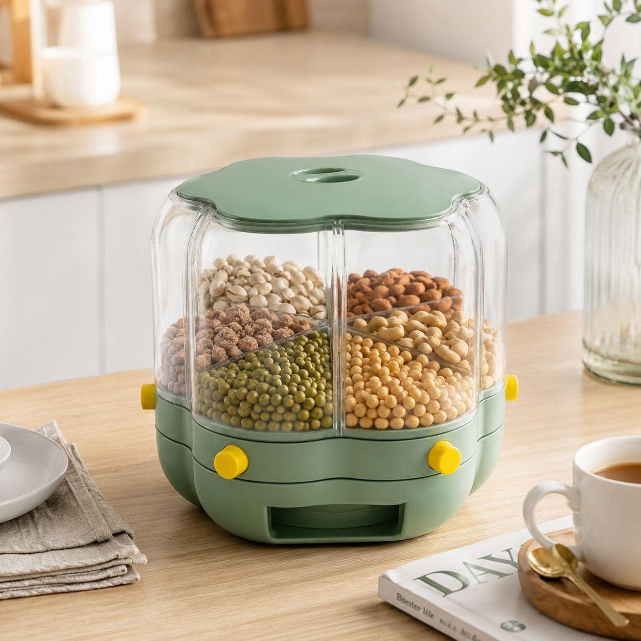 Rotating Grain and Cereal Container with Multiple Compartments – Size 27 cm

 3