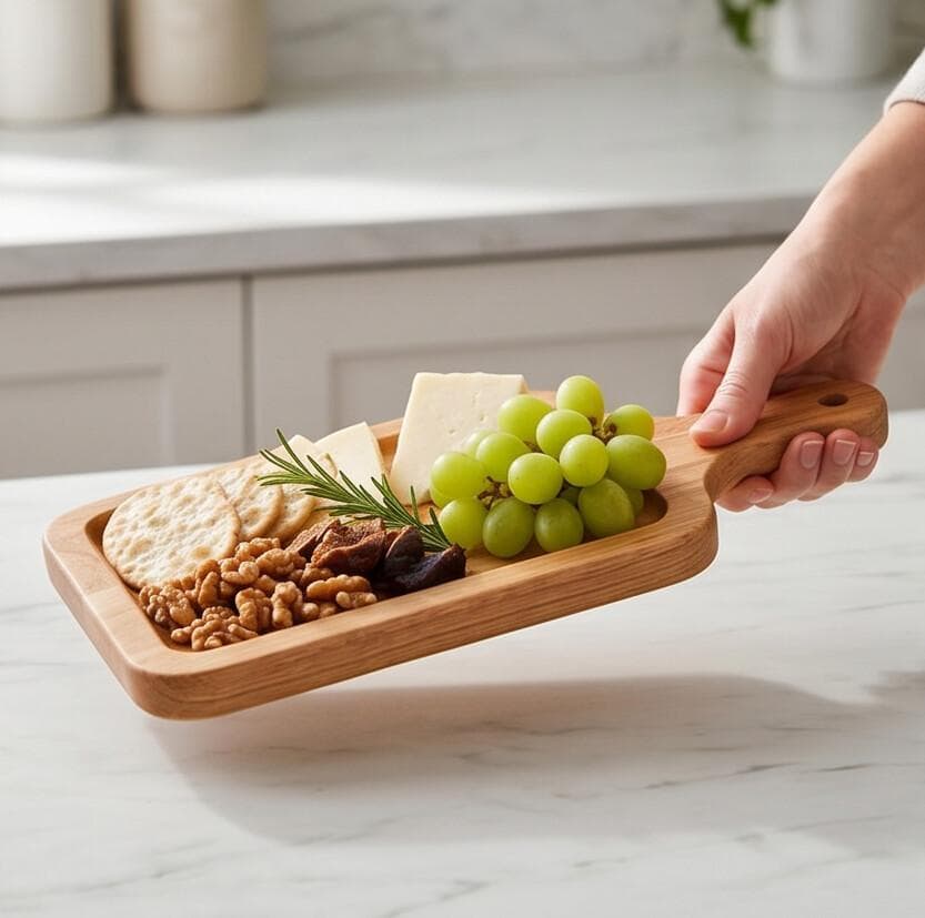 Rectangular Wooden Pizza Serving Board with Handle - 29.5x14.5cm 5