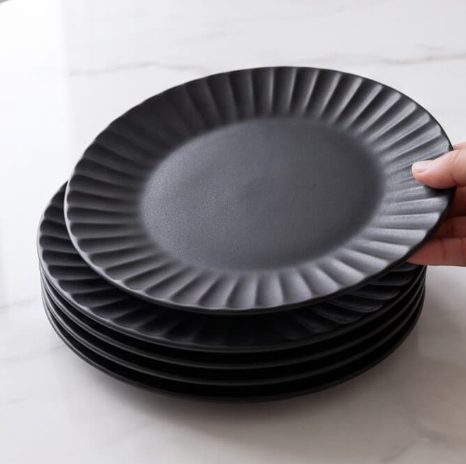 Ribbed Ceramic Plate – Navy Blue – 27cm 3
