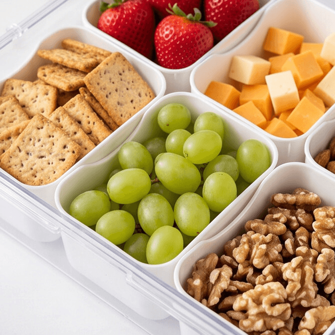 Clear 6-Compartment Food Storage Container with Center Handle and Drain Tray 3