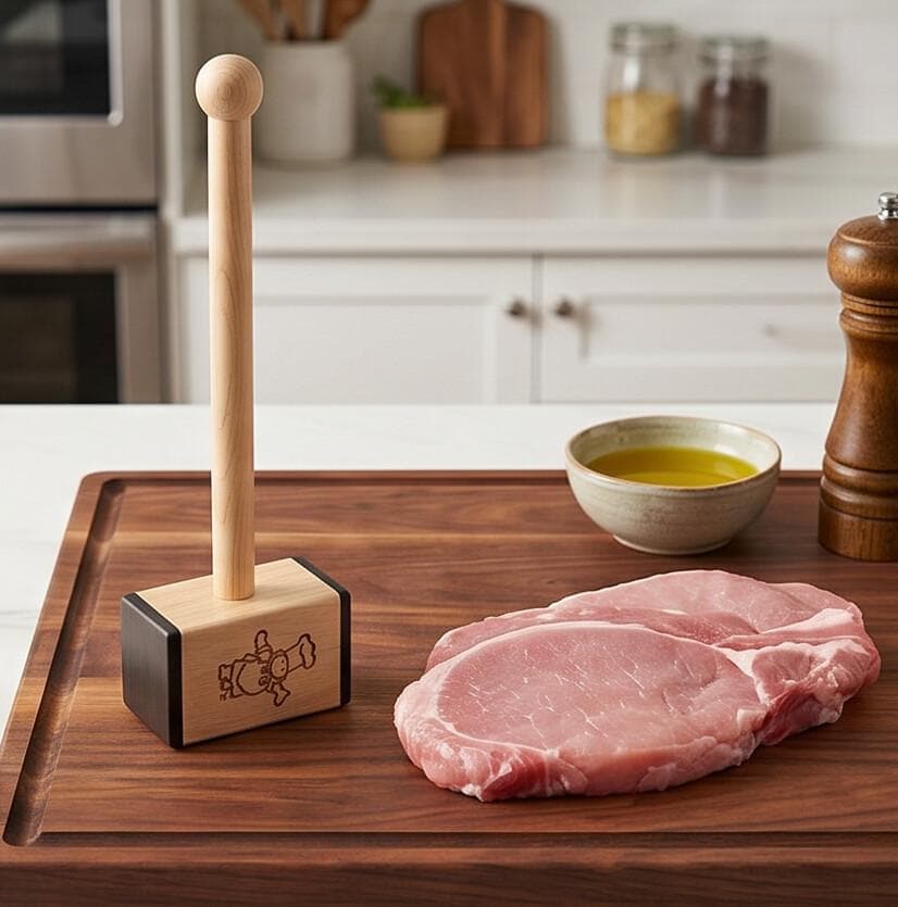 Luxury Wooden Meat Pounder with Engraved Square Head and Long Handle for Tenderizing Meat and Chicken – Size 30 cm


