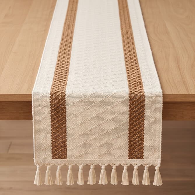 Cotton & Linen Table Runner with Woven Pattern and Tassels Size 30×150 cm
