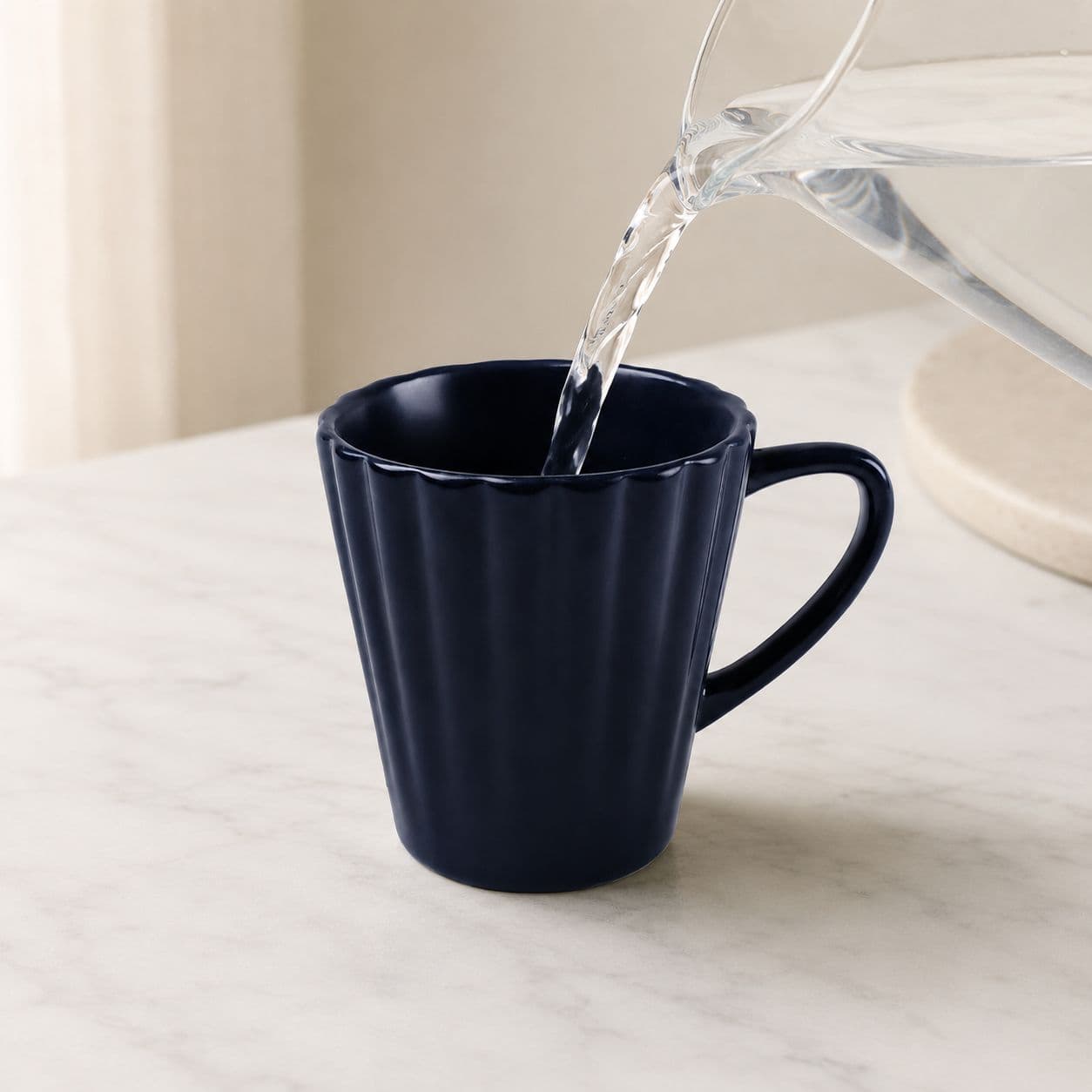 Ribbed Ceramic Mug with Handle – Navy Blue 3
