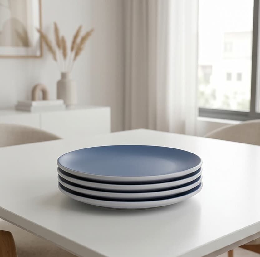 Round Melamine Serving Plate Set of 4 - Matte Blue