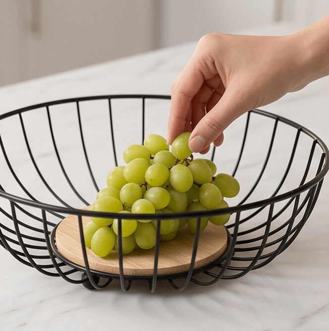Metal Fruit Basket with Wooden Base - Black 3