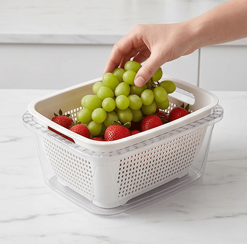 Vegetable and Fruit Washing Colander with Drain Tray - Set of 2 3