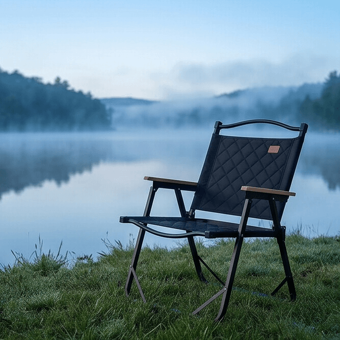 Foldable Camping Chair with Comfortable Padded Design and Wooden Armrests
