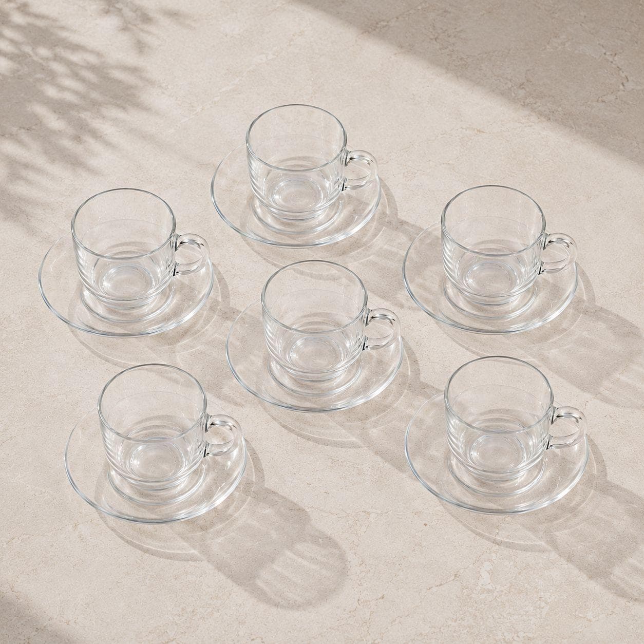 Glass Coffee Cup Set with Saucers – 7×6CM / 13×2CM 3