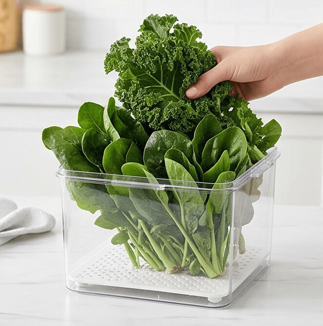 Clear Food Storage Container with Drain Tray and Side Locks 3