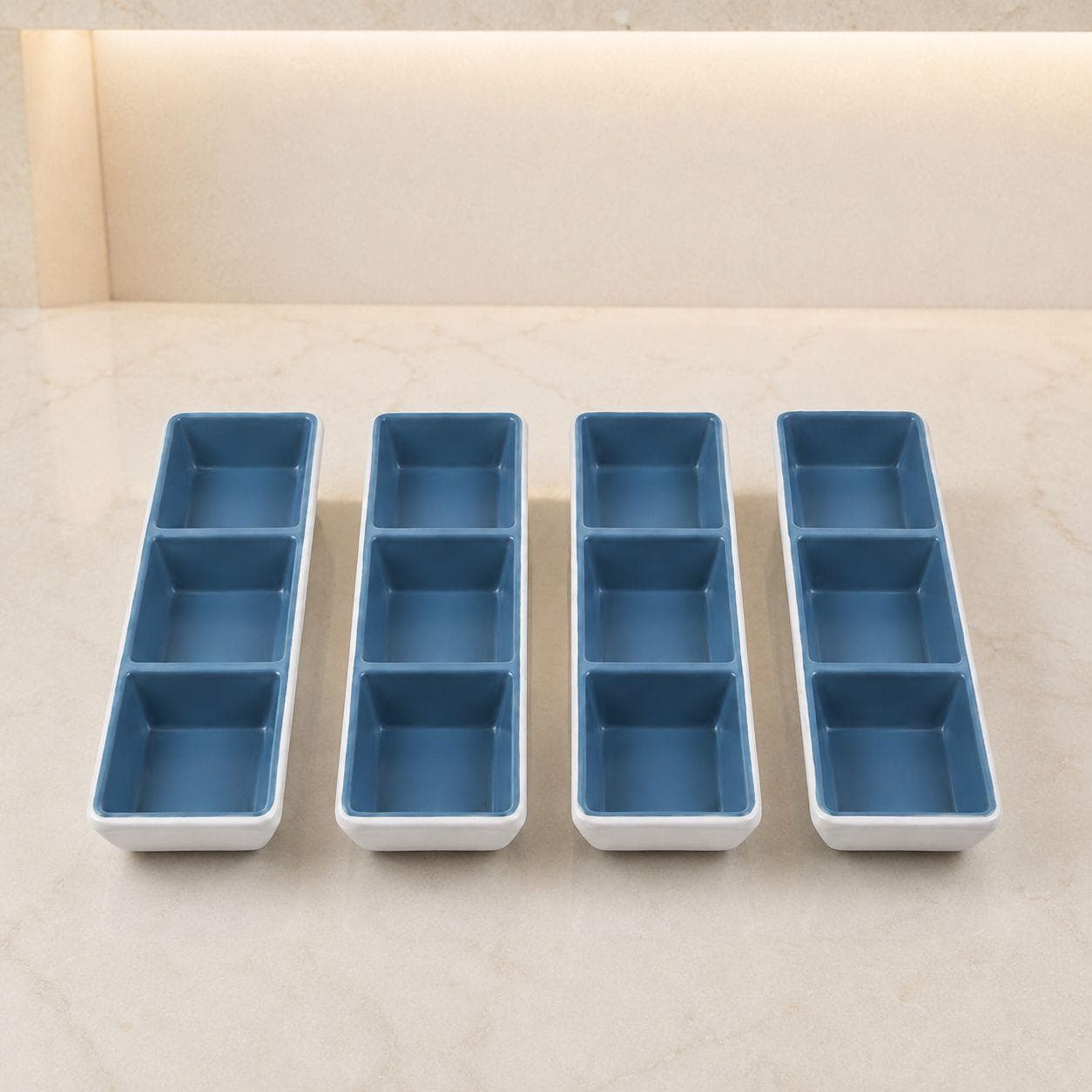 Luxury Two-Tone Melamine Serving Dish with Three Separate Compartments Set of 4 Pieces,

