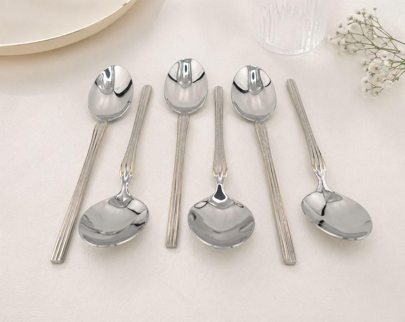 Gold Table Spoon Set (6 Pieces), Elegant Design - Suitable for Daily Use and Serving