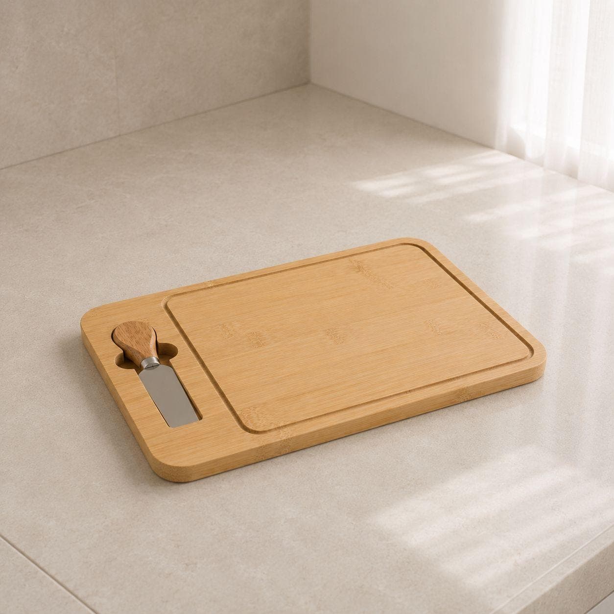 Luxury Bamboo Serving and Cutting Board with Handle and Cheese Knife – Size 36×23×1 cm

 3