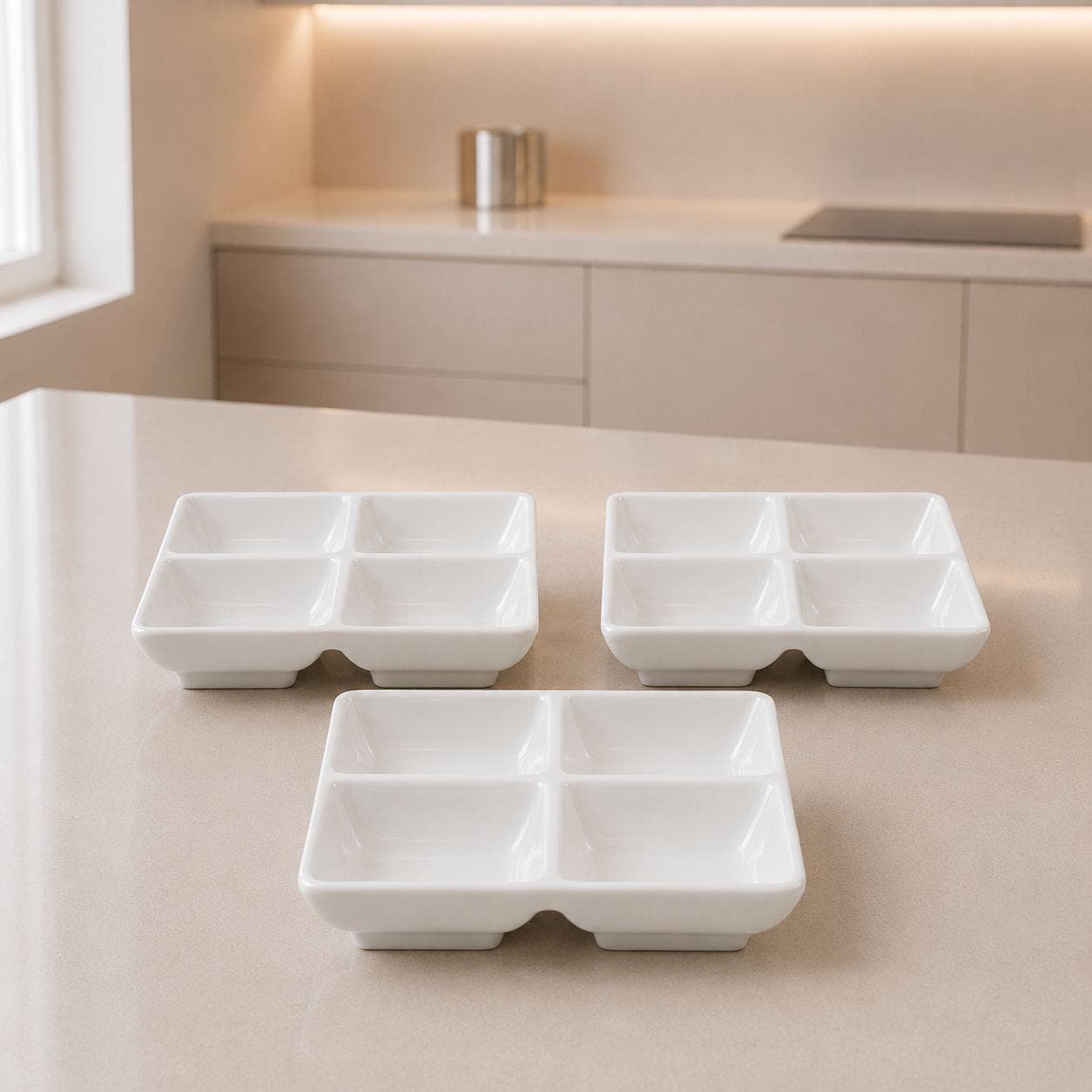 Melamine 4-Section Serving Plate for Variety of Dishes in One Plate