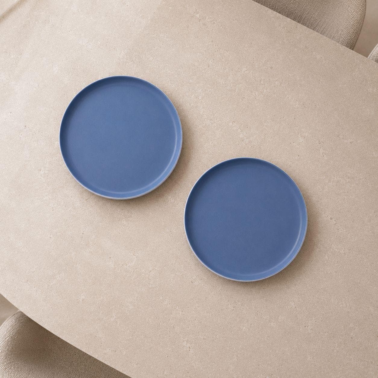 Luxury Large Round Two-Tone Melamine Serving Plate Set of 2 Pieces with Blue Interior and Matte White Exterior – Size 30 cm

