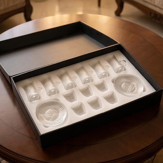 Elegant Glass Tea Set, Multi-Piece Transparent Striped Design, Perfect for Serving Tea and Coffee