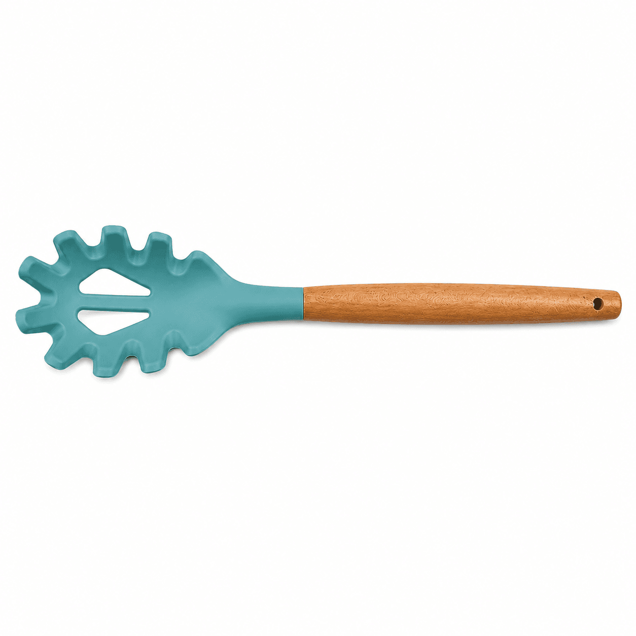 Slotted Silicone Serving Spoon with Wooden Handle (32×6.5 cm) - Sky Blue 4