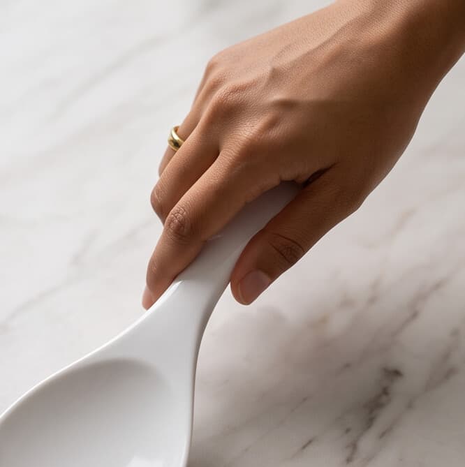 Luxury Large White Melamine Serving Spoon with Long Handle and Hanging Hole – Size 23×7.5 cm

 2