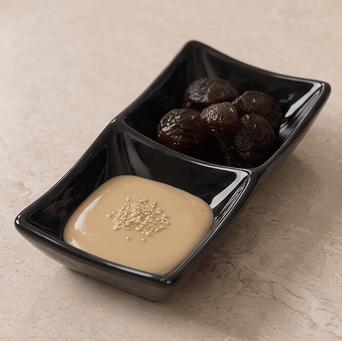 Luxury Black Melamine Serving Dish with Two Separate Compartments for Sauces and Dips – Size 16×8 cm

