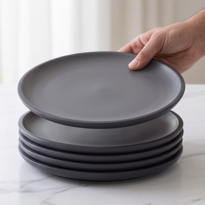 Luxury Round Matte Gray Melamine Serving Plate Set of 4 Pieces – Size 18×18×2 cm


 2