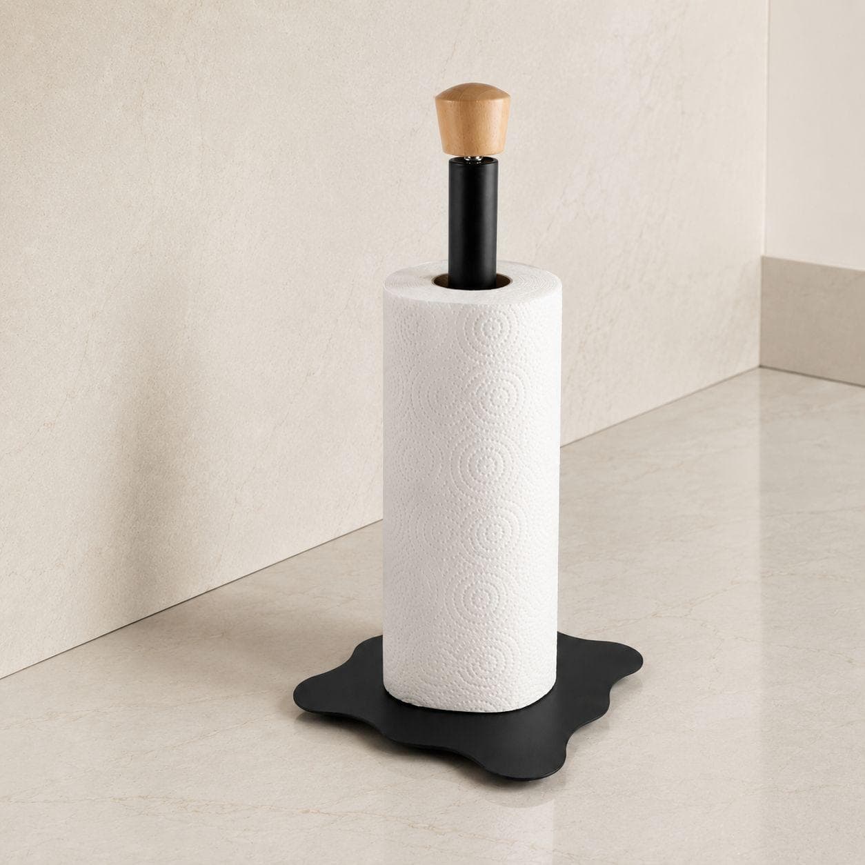Standing Metal Napkin Holder with Wooden Knob Black