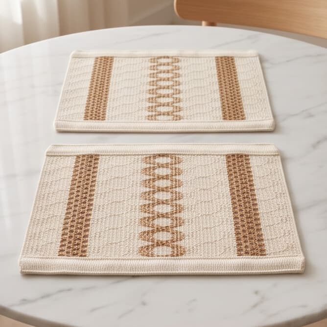 Rectangular Cotton Placemat with Embroidered Lace Trim Size 30×45 cm Set of 2 Pieces
