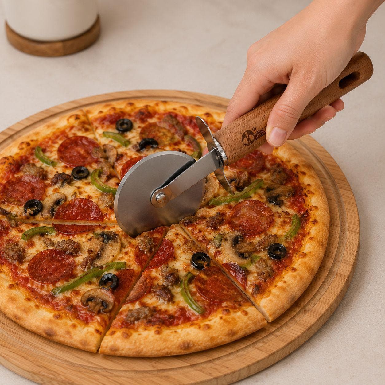 Kitchen Utensil M-Q05 (Wooden Handle Pizza Cutter) 3