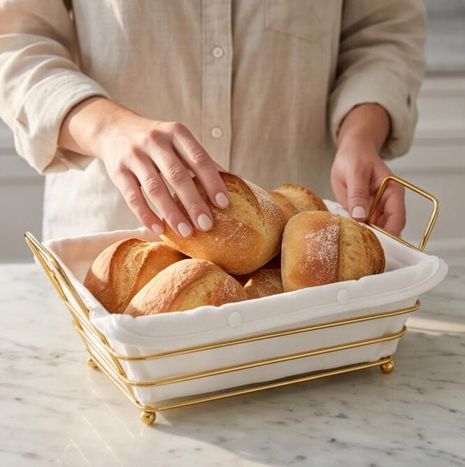 Rectangular Gold Metal Serving Basket with Handles for Bread & Fruits 3