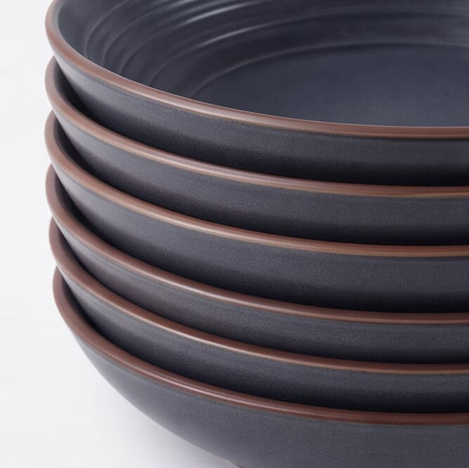 Matte Gray-Blue Ceramic Bowl with Brown Rim 2