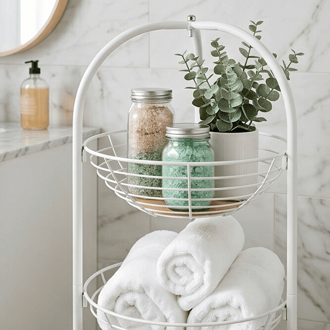 Metal Storage Cart with Four Tiers and Wheels - White 3