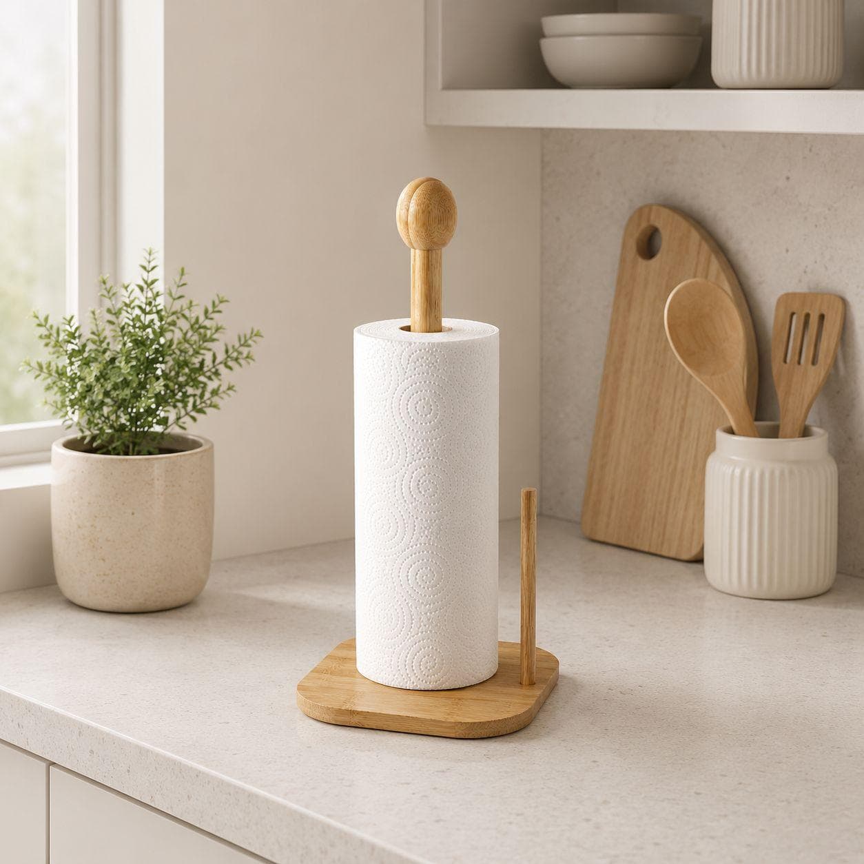 Vertical Wooden Paper Towel Holder with Square Base for Kitchen Roll – Size 16 cm

 2