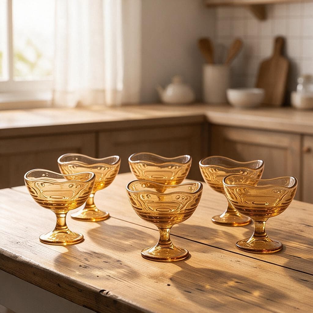 Dessert Bowl Amber Color with Scalloped Rim 6pcs Set