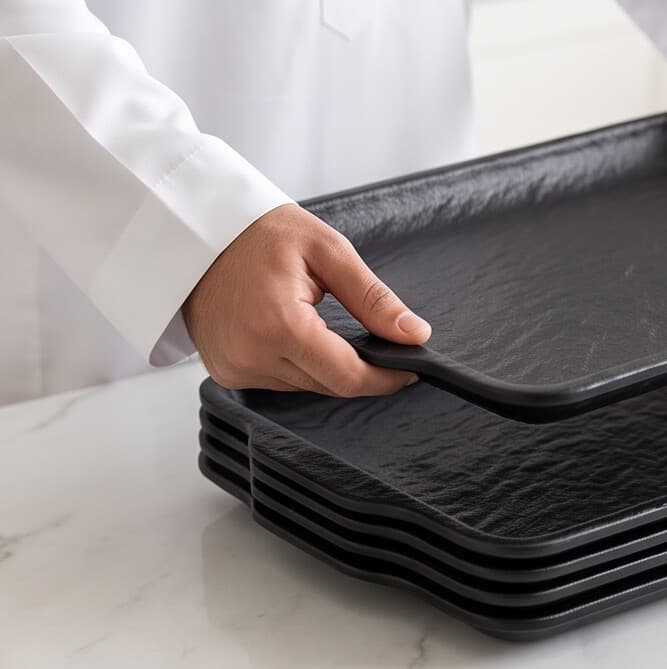 Luxury Rectangular Melamine Serving Tray with Handles – Black 30.3×13.4 cm

 5