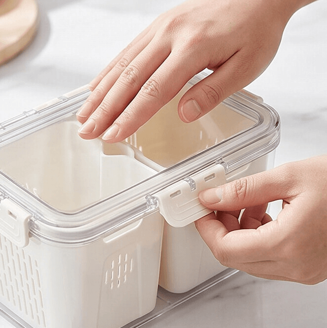 Clear 2-Compartment Food Storage Container with Drain Tray 3