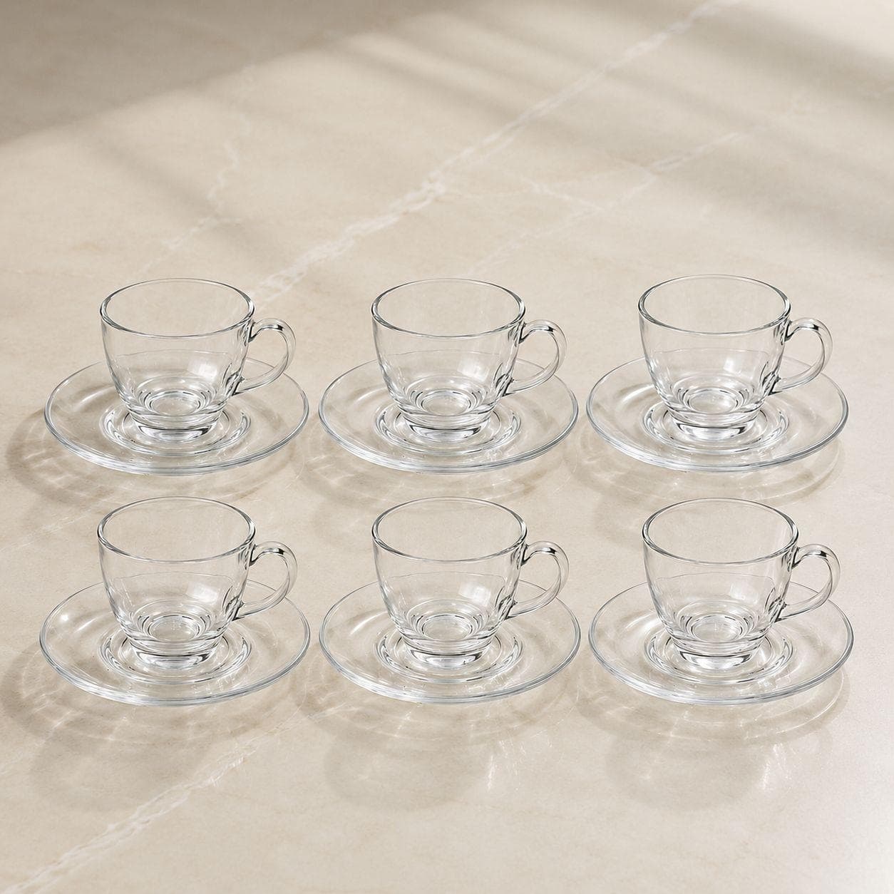 Glass Cup and Saucer Set - 6 Pieces