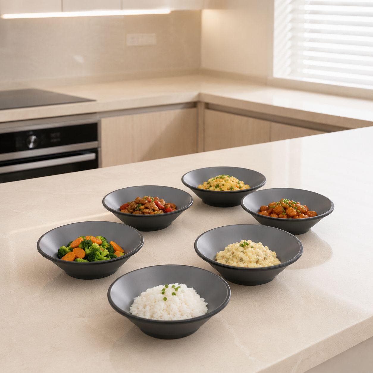 Luxury Small Round Melamine Serving Plate Set of 6 Pieces with White Interior and Matte Black Exterior – Size 13.5×13.5×4 cm


