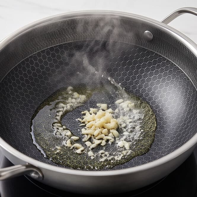 Stainless steel pan with side handles and lid, size 22 × 7 cm, suitable for light cooking. 4