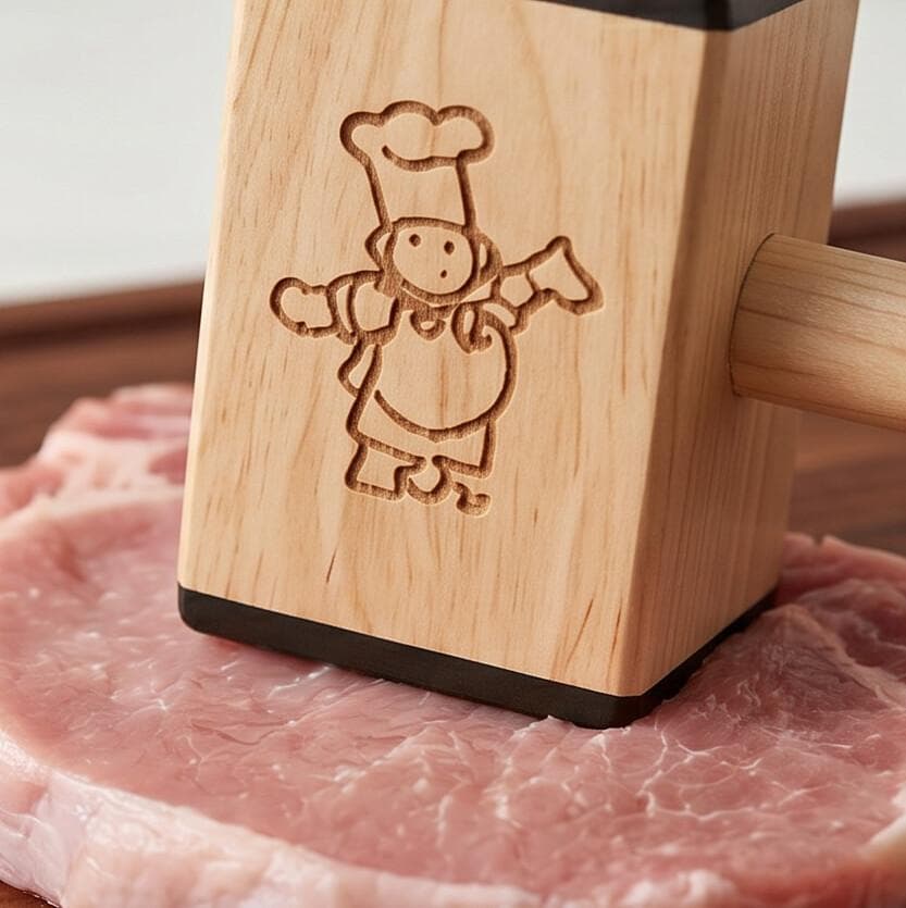 Luxury Wooden Meat Pounder with Engraved Square Head and Long Handle for Tenderizing Meat and Chicken – Size 30 cm

 3