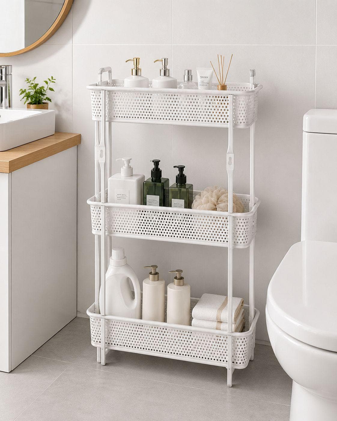 Three-Tier Bathroom & Kitchen Storage Shelf White