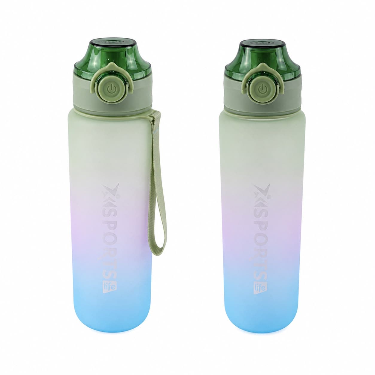 Frosted Design Water Bottle with Silicone Lid 1000 ml - Sky Blue & Green 5