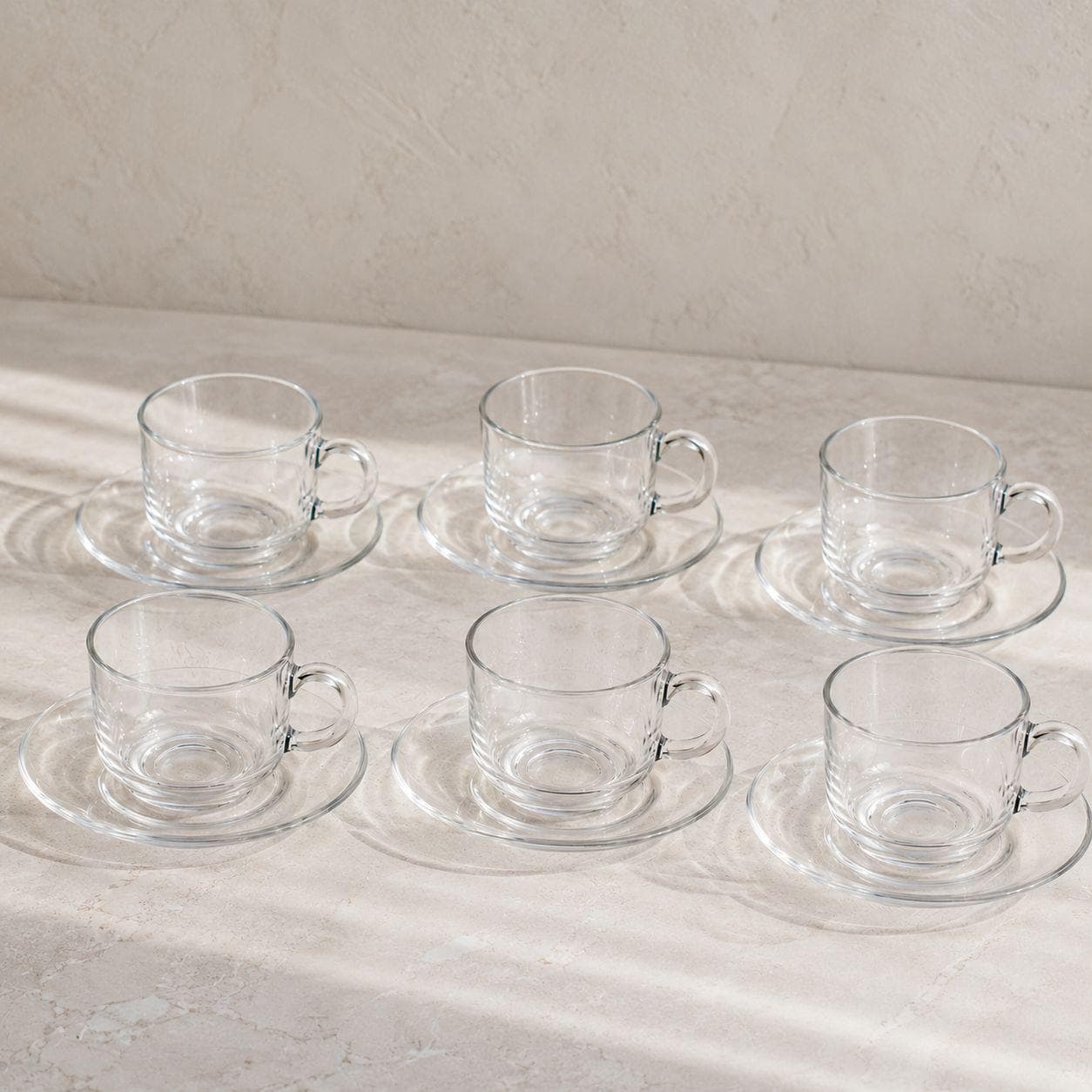 Glass Coffee Cup Set with Saucers – 7×6CM / 13×2CM