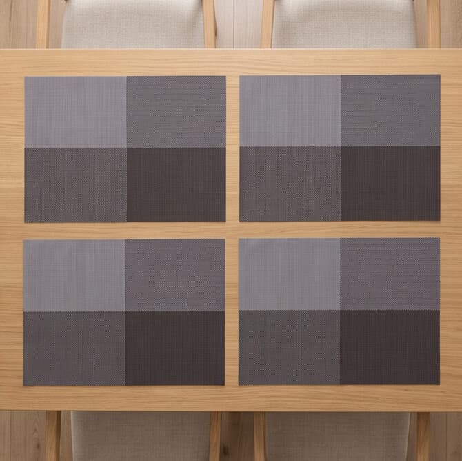 Rectangular Woven Placemat with Checkered Pattern in Gray to Protect the Table Set of 4 Pieces – Size 30×45 cm


