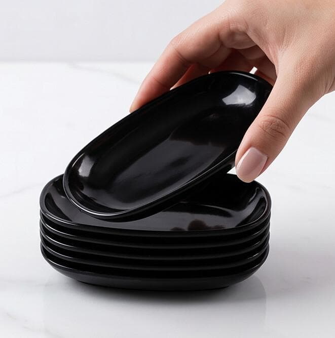 Premium Small Oval Melamine Serving Plate for Appetizers and Snacks, Set of 6