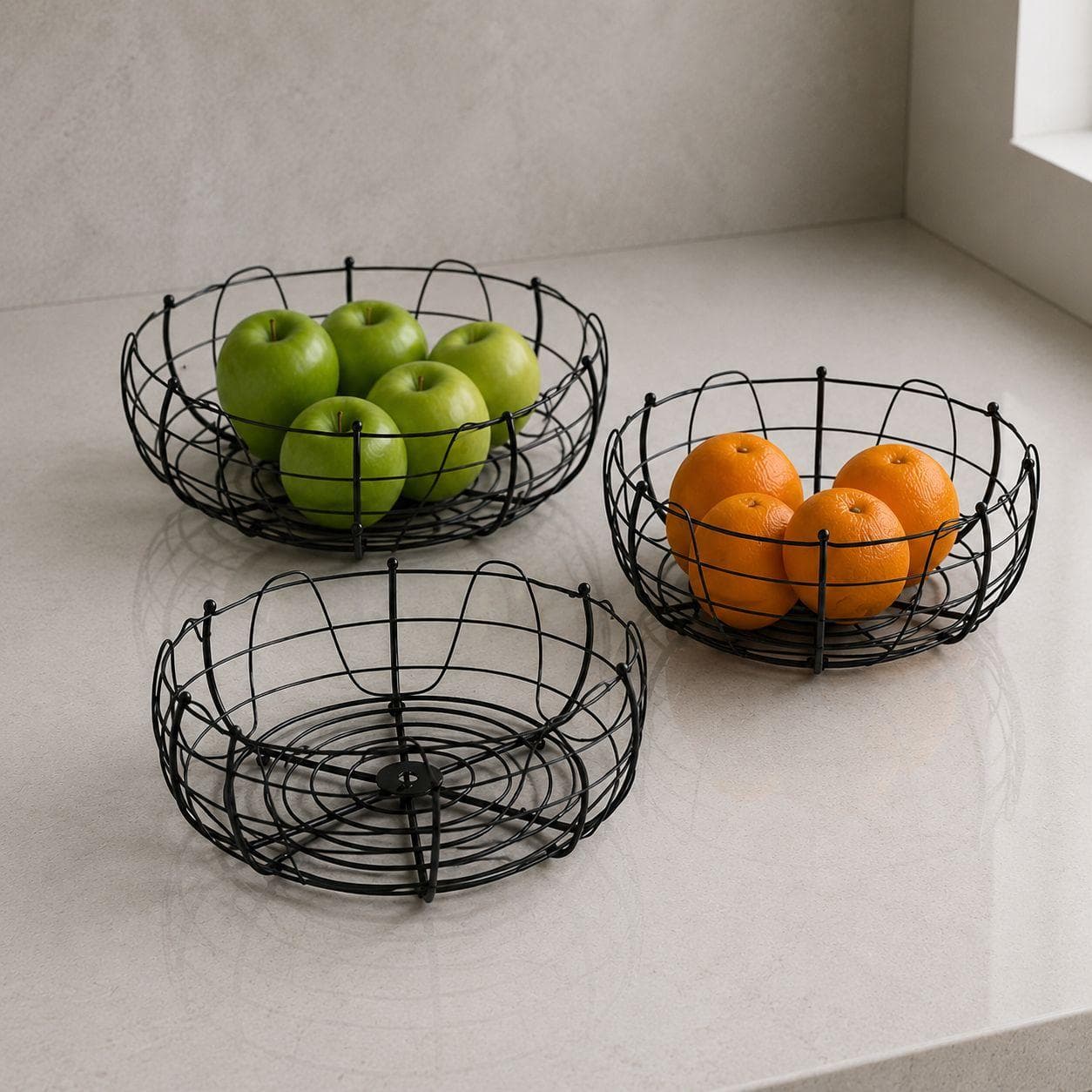 Round Metal Fruit Basket Set of 3 Black