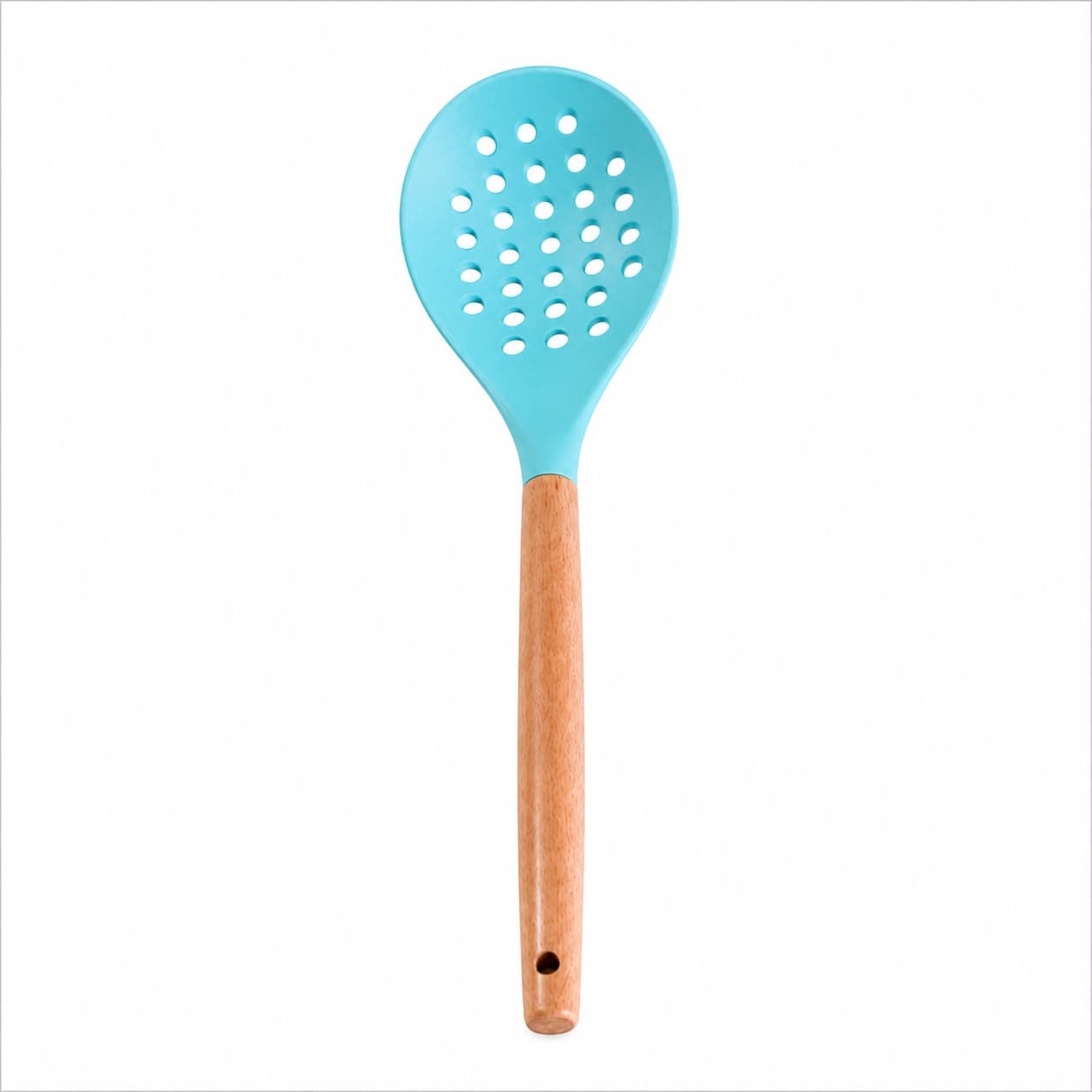 Silicone Strainer Spoon with Wooden Handle (32×8.5 cm) - Sky Blue 5